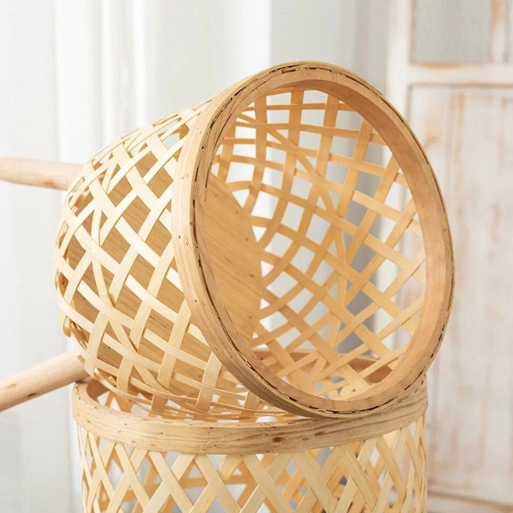 Handwoven Bamboo Planter with Wooden Stand – Natural Rattan Flower Pot Holder, Boho Indoor Plant Basket for Home Decoration